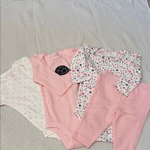 4 Piece Baby Girl Pink and White Onesie Set